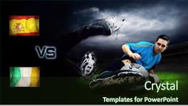  Presentation with friendly - Audience pleasing presentation theme consisting of friendly soccer match between spain backdrop and a wine colored foreground