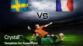  Presentation with friendly - Colorful PPT theme enhanced with friendly soccer match between sweeden backdrop and a wine colored foreground