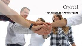  Presentation with friendly - Presentation theme consisting of friendly team of designers clasped their palms together background and a white colored foreground