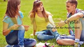  Presentation with teenagers - Cool new presentation theme with friendly teenagers spending free time on green lawn backdrop and a yellow colored foreground