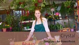  Presentation with nursery - Presentation theme with friendly-young-florist-working background and a coral colored foreground
