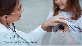  Presentation with breath - PPT layouts having friendly-young-woman-doctor background and a light blue colored foreground