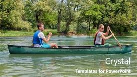  Presentation with friends - Cool new slides with friends-are-canoeing backdrop and a seafoam green colored foreground