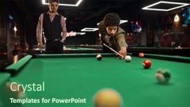  Presentation with club - Presentation theme featuring friends-are-playing-billiards background and a ocean colored foreground