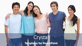  Presentation with friends - PPT theme consisting of friends-arm-in-arm-against background and a ocean colored foreground