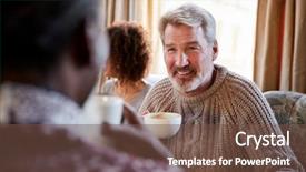  Presentation with middle ages portrait - PPT layouts enhanced with friends around table in coffee background and a tawny brown colored foreground