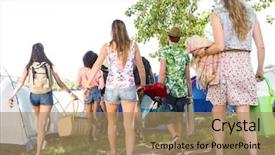  Presentation with music festival - Beautiful presentation theme featuring friends arriving at music festival backdrop and a coral colored foreground