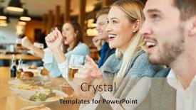  Presentation with sports fans - Presentation consisting of friends as sports fans at a bar counter look at a team's game background and a coral colored foreground