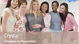  Presentation with baby shower - PPT theme featuring friends at a baby shower background and a coral colored foreground