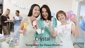  Presentation with pregnant woman - Slide set featuring friends at a baby shower background and a  colored foreground