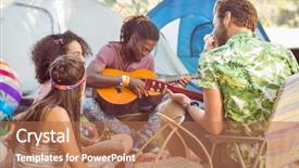  Presentation with festival music band hands playing - Presentation theme having friends at a music festival background and a coral colored foreground