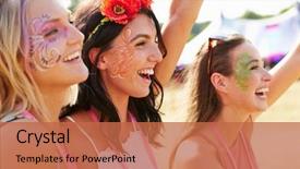  Presentation with festival music - Colorful presentation theme enhanced with friends at a music festival backdrop and a red colored foreground