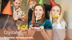  Presentation with celebrate - Amazing slides having friends-at-a-party-celebrate backdrop and a coral colored foreground