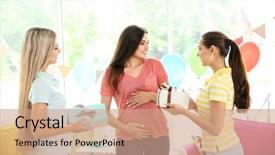  Presentation with new baby - Slides having friends at baby shower background and a  colored foreground