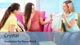  Presentation with baby shower - Slides enhanced with friends at baby shower background and a teal colored foreground