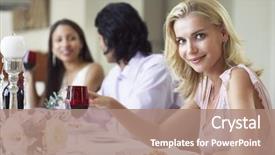  Presentation with diner party - PPT theme with friends at diner party background and a coral colored foreground