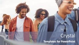  Presentation with festival music - Beautiful slide set featuring friends at entrance to music festival walking through security barriers backdrop and a ocean colored foreground