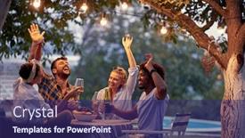  Presentation with friends - Beautiful PPT layouts featuring friends-at-party-cheerful-friends backdrop and a violet colored foreground