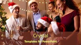  Presentation with antlers - PPT theme featuring friends-at-piano-wearing-santa background and a tawny brown colored foreground