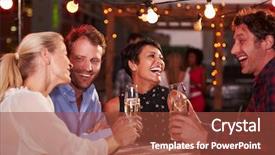  Presentation with outdoor party - Amazing slide set having friends at rooftop party backdrop and a tawny brown colored foreground