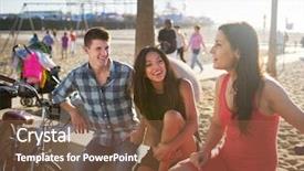  Presentation with bicycle - Beautiful PPT layouts featuring friends at santa monica beach with bicycle resting on wall backdrop and a tawny brown colored foreground