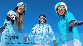  Presentation with resort - Presentation design consisting of friends at ski resort winter background and a light blue colored foreground