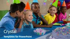  Presentation with part time job during studies - Audience pleasing presentation theme consisting of friends at table during party backdrop and a  colored foreground