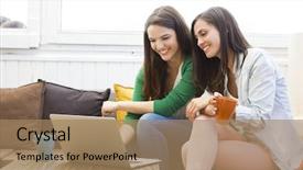  Presentation with coffee shop - Cool new presentation theme with friends at the local coffee backdrop and a coral colored foreground