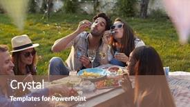  Presentation with picnic - Audience pleasing PPT theme consisting of friends blowing bubbles during picnic backdrop and a violet colored foreground
