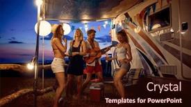  Presentation with weekend - Presentation having friends-camping-at-summertime background and a  colored foreground