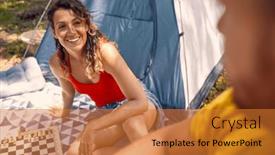  Presentation with togetherness - Presentation design featuring friends-camping-in-nature-young background and a  colored foreground