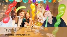  Presentation with celebrate - Presentation design consisting of friends-celebrate-a-party background and a yellow colored foreground