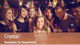  Presentation with friends - Presentation theme having friends celebrating a birthday background and a coral colored foreground