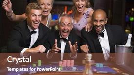 Presentation with roulette wheel - Cool new slide set with friends celebrating at roulette backdrop and a tawny brown colored foreground