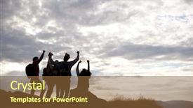 Presentation with summit - PPT theme featuring friends celebrating at the summit background and a tawny brown colored foreground