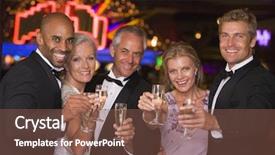  Presentation with win win - Presentation design having group of friends celebrating win with champagne at casino background and a violet colored foreground