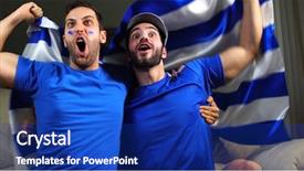  Presentation with greek - PPT theme featuring friends celebrating with greece flag background and a royal blue colored foreground
