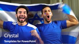  Presentation with israel flag - Slide deck with friends celebrating with israel flag background and a navy blue colored foreground