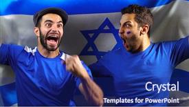 Presentation with israel flag - Presentation theme consisting of friends celebrating with israel flag background and a navy blue colored foreground