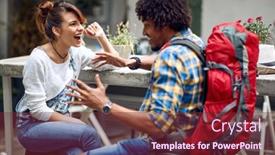  Presentation with time travel - PPT theme consisting of friends-chatting-at-the-bar background and a tawny brown colored foreground