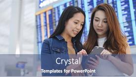  Presentation with hong kong airport - PPT layouts having friends checking time schedule on display board in hong kong airport background and a ocean colored foreground