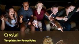  Presentation with game and movie night - PPT layouts having friends cheering while watching game background and a tawny brown colored foreground