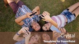  Presentation with selfie - Amazing presentation theme having friends clicking selfie on mobile phones in park on a sunny day backdrop and a tawny brown colored foreground