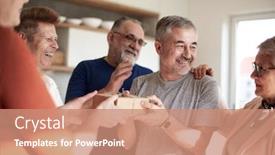  Presentation with elderly - Slide set enhanced with friends-congratulating-an-elderly-couple background and a coral colored foreground