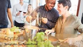  Presentation with pasta sauce - Cool new slides with friends-cook-pasta-with-tomato backdrop and a yellow colored foreground