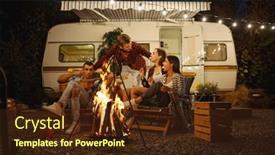  Presentation with campfire - Slide deck having friends-cooking-on-campfire-picnic background and a tawny brown colored foreground