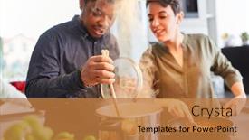  Presentation with share friends - Theme having friends-cooking-pasta-with-sauce background and a coral colored foreground