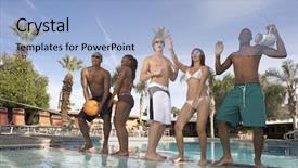  Presentation with dancing - Amazing theme having friends dancing at the pool backdrop and a light blue colored foreground