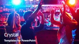 Presentation with night club - Presentation theme featuring friends dancing in night club background and a navy blue colored foreground