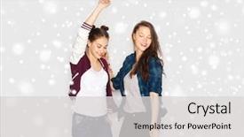  Presentation with teens - Cool new PPT theme with friends dancing over gray background backdrop and a light gray colored foreground
